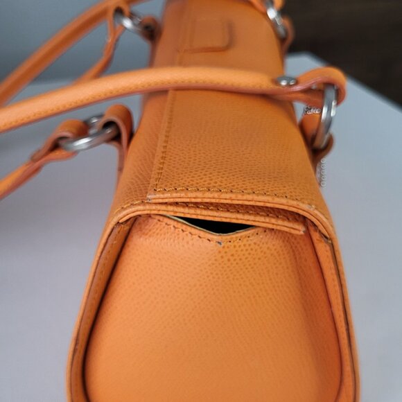 Italian Leather Orange Shoulder Bag - Structured Barrel Tote - Made in Italy - Picture 9 of 9